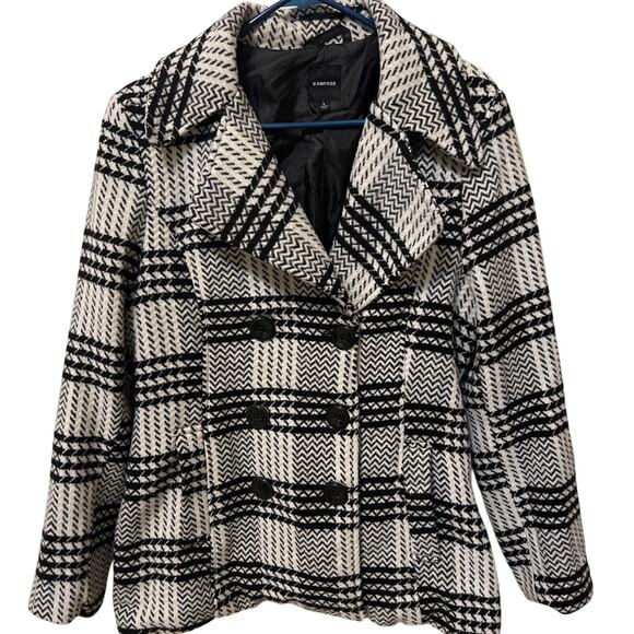 Rampage Black & White Plaid Peacoat Double Breasted Women's Size Large EUC Y2K - Picture 1 of 7